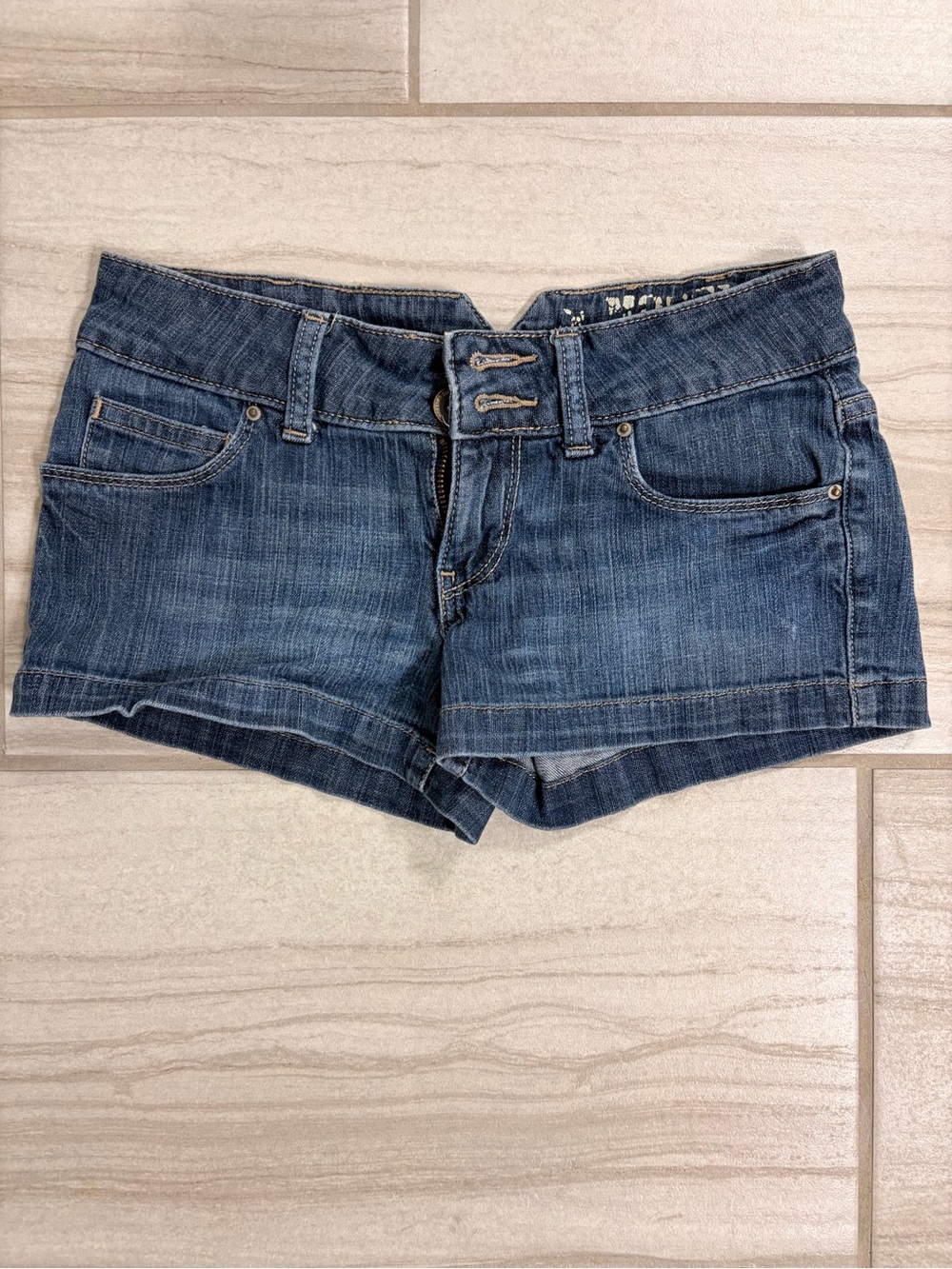 SO Dark Blue Denim Short Shorts with Double Button Waist